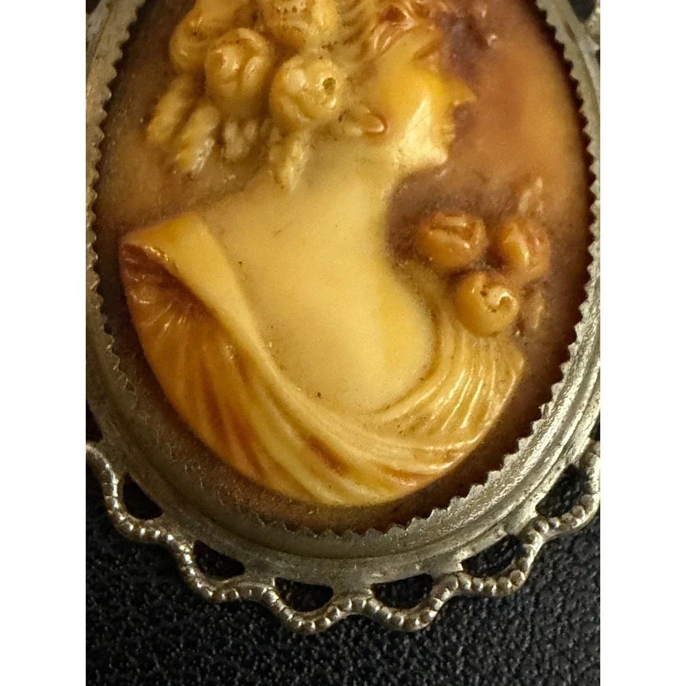Vintage Cameo Brooch Victorian Revival Resin